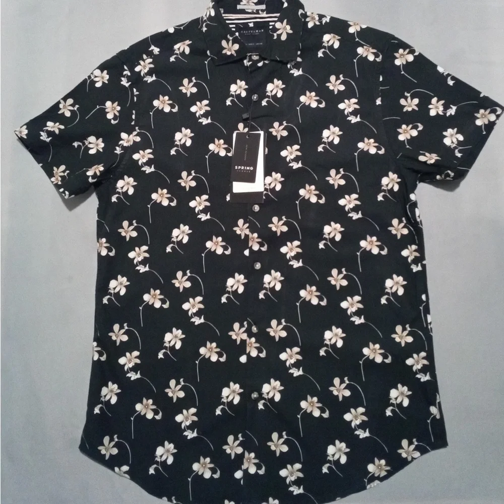 Black Floral Men's Casual Shirt - Picture 1 of 3